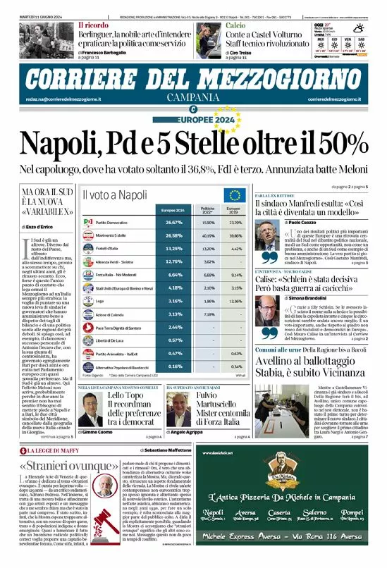 Prima-pagina-corriere del mezzogiorno-del-2024-06-11